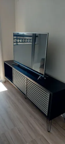 Rack Industrial Retrô 180cm em BP Porta Ripada Preto/Cacau