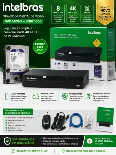 Gravador Intelbras NVD 1408-P IP PoE 8 Portas + HD WD Purple 2TB | NOVO