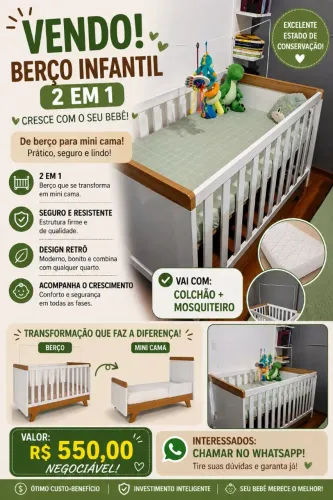 Berço americano, vai com o colchao nunca usado, cresci com o bebê 2 em 1