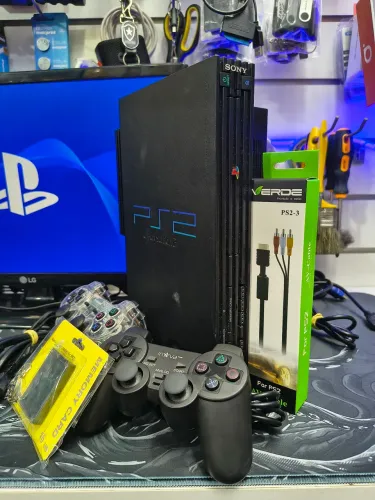Ps2 Fat com 2 controles jogos e adptador de rede