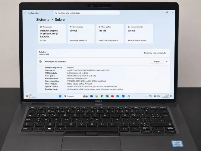 Dell Latitude 5400<br>Processador: Intel Core i-8665U (8ª geração)