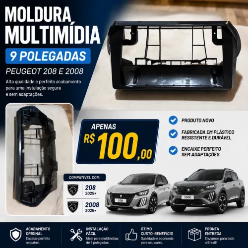 Moldura para multimídia peugeot 208 e 2008