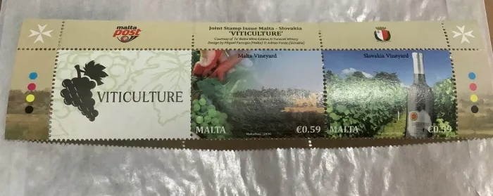 selo comemorativo (joint issue) de Malta e Eslováquia de 2020, Viticultura (Viticulture).