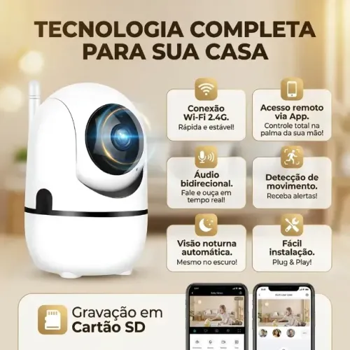 Câmera IP Wi-Fi 360° Full HD | Configuração Inclusa no Celular