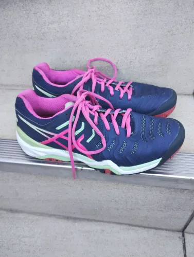 Tênis Asics Revolution azul e rosa N° 37