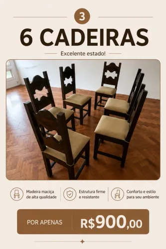 Conjunto 6 Cadeiras de Madeira