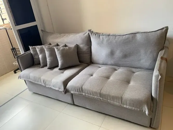 Sofa Retratil Sem Caixa 3 Lugares Solomons Linho Cinza