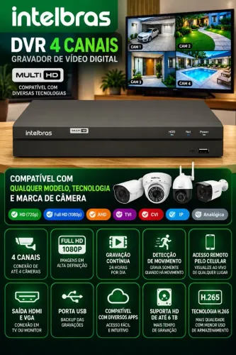 DVR Multi HD 4 Canais Intelbras. Aceita qualquer tecnogia, marca ou modelo de câmera.