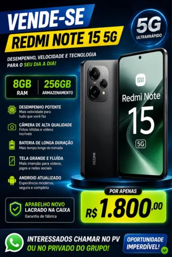 Xiaomi Redmi Note 15 5g - 256gb - 8gb ram - Preto - NOVO