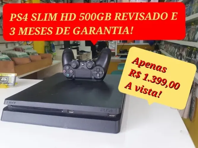PS4 Slim HD 500GB + 1 controle + 2 jogos