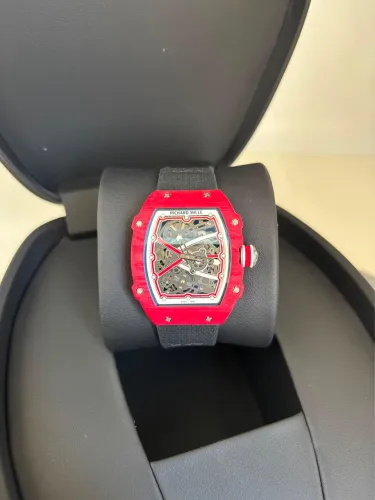 Relógio Richard Mille Premium Skeleton Bateria Vermelho Caixa Fininha