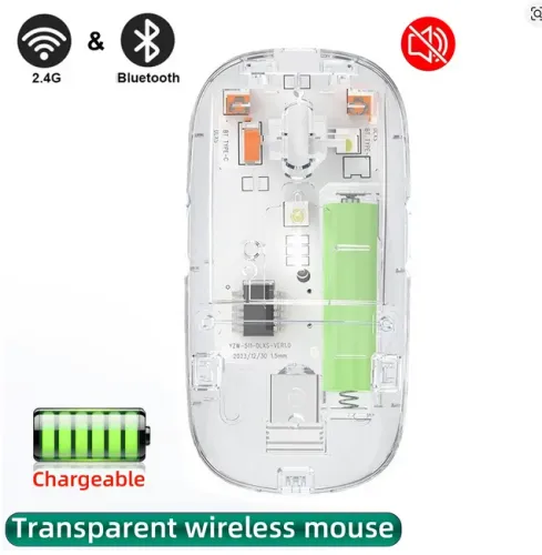 Mouse bluetooth 2.4g sem fio, transparente de modo duplo