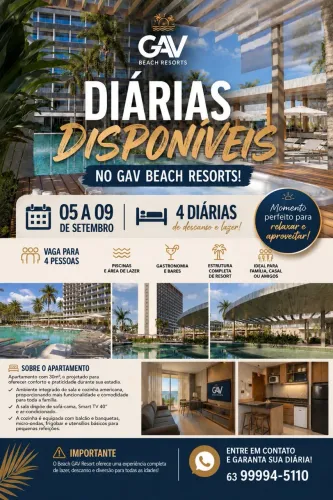 04 Diárias para o Beach GAV Resort (Salinas-PA) 05 a 09 de Setembro.