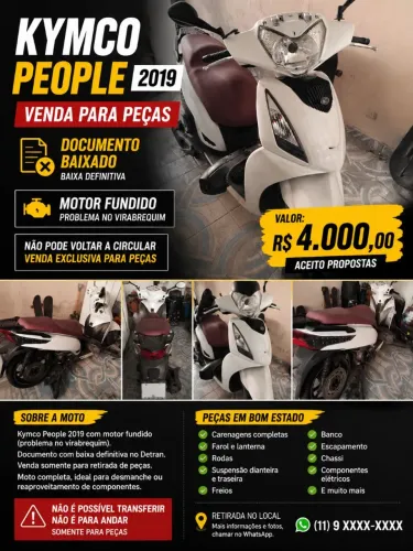 Kymco People 2019 Completa  Venda para Peças - R$ 3.000