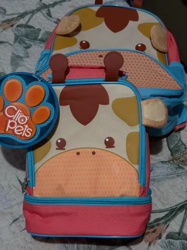 Kit mochila infantil Clio Pets com rodinhas + lancheira.