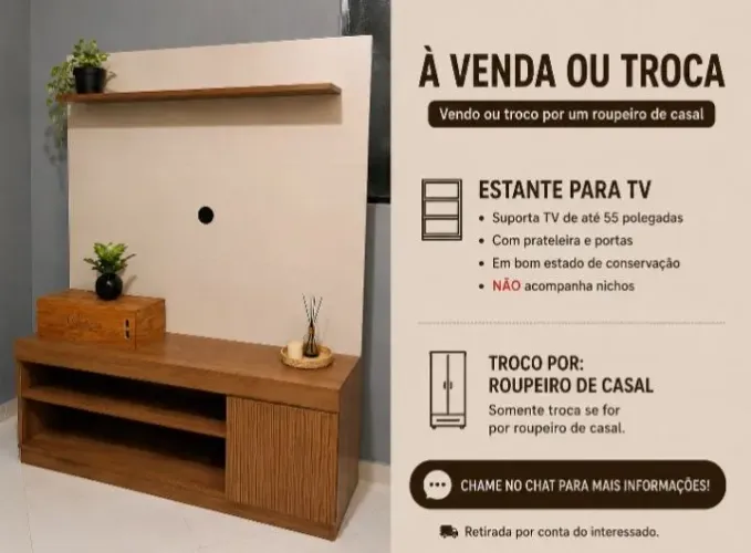 Estante para TV até 55" em Ótimo Estado | Vendo ou Troco por Roupeiro de Casal