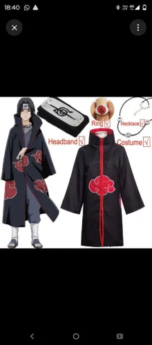 Kit cosplay Itachi Uchiha Akatsuki (manto,anel, colar e bandana)