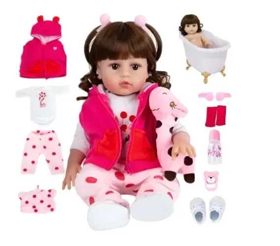 Bebê Reborn Boneca Silicone Girafinha Menina Pode Dar Banho 48cm