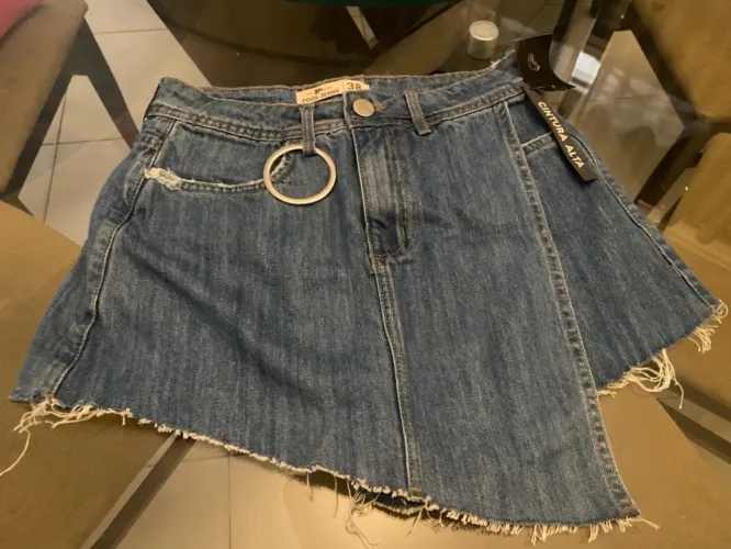 Short saia jeans cintura alta com etiqueta novo