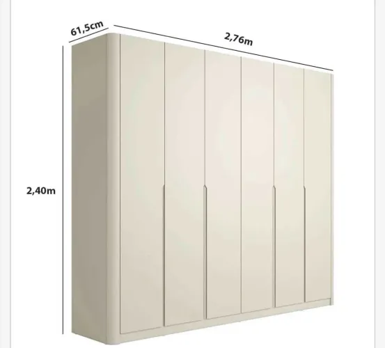 Guarda Roupa Casal 276cm com 6 Portas de Abrir 100% MDF