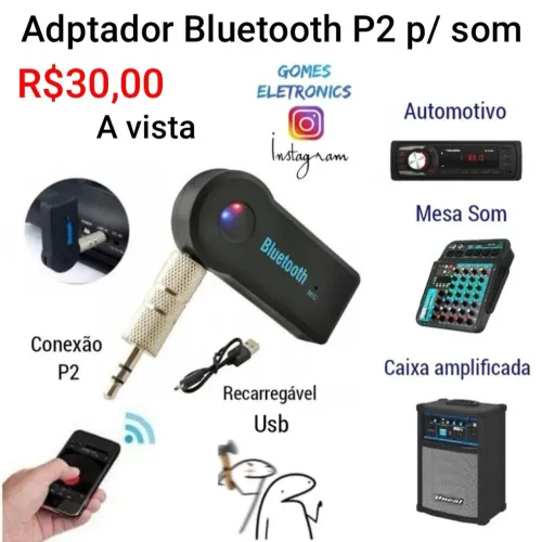 Adaptador Bluetooth para aparelho de som - P2 Audio Stereo Recarregável ( Loja Fisica)