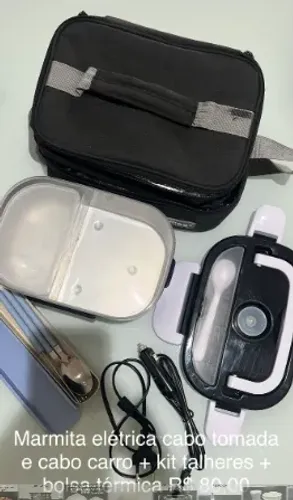 Bolsa térmica + Marmita eletrica + cabos + talheres