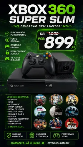 Xbox 360 Super Slim com 46 jogos