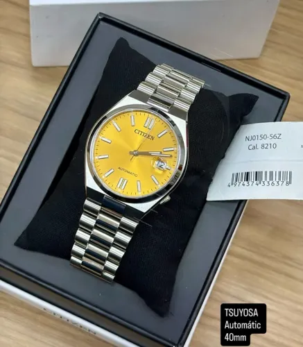 Citizen Tsuyosa Automático 40mm Amarelo - NJ0150-56Z Vidro de safira frente e atrás