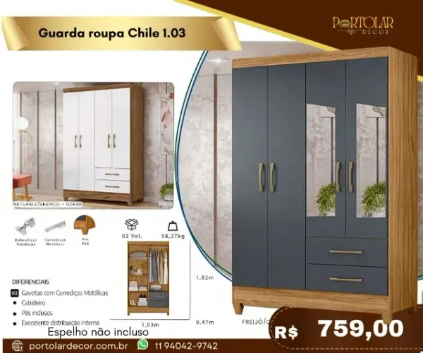 Guarda roupa Chile 1.03 a pronta entrega