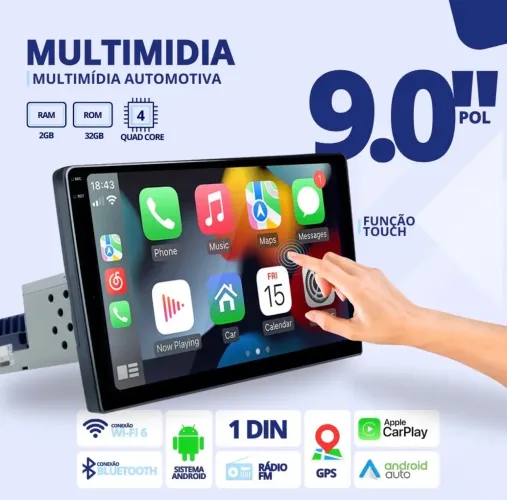 Central multimídia Android 9 polegadas 1 din