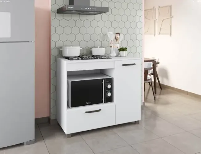Balcão de Cozinha CookTop 4 Bocas Manu Branco Moveis Parana - Entrega Rápida! 