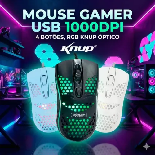 Mouse Gamer USB 1000dpi 4 Botões RGB KP-MU010 Óptico