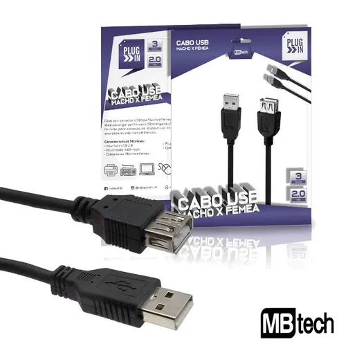 Cabo Usb Extensor 2.0 Macho X Femêa Adaptador C/ 3 Metros Mbtech