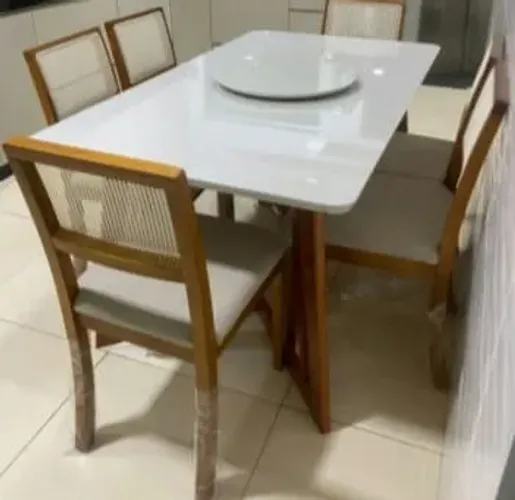 mesa de jantar Retangular 6 lugares com prato giratorio ruby