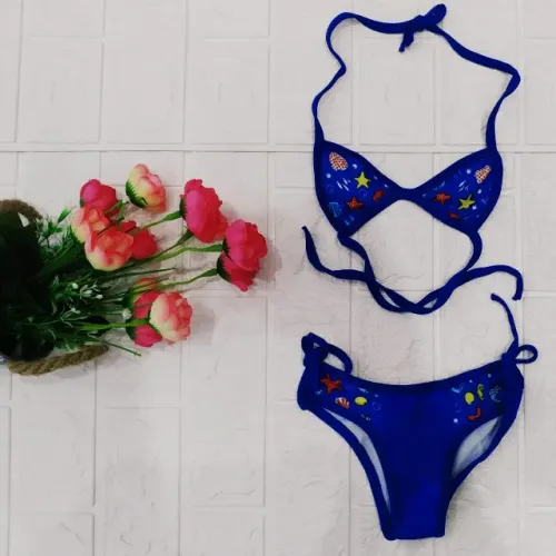 Biquine Infantil Com Estampa De Lycra  Azul Escuro