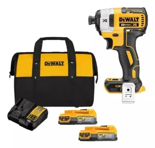 Kit Parafusadeira de Impacto 1/4'' 2 Baterias 20V 1.7Ah Powerstack Brushless Bolsa Dewalt