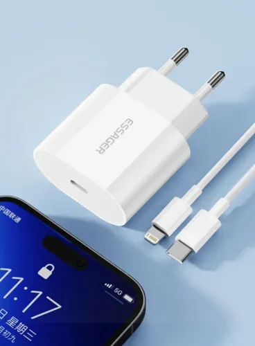 Carregador Rápido, Essager Original, 20W Tipo C para iPhone (Novo)