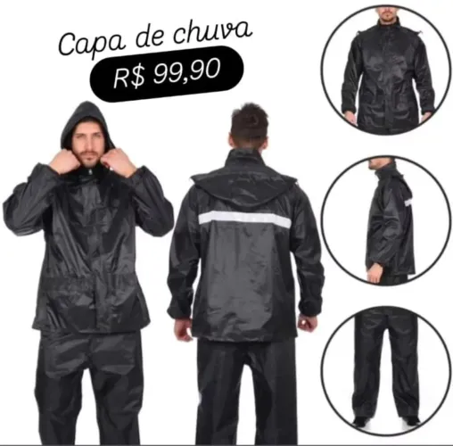 Conjunto capa de chuva, calça e jaqueta