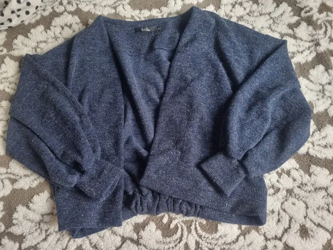 Casaco novo pink poa, azul marinho, fios prateados, p