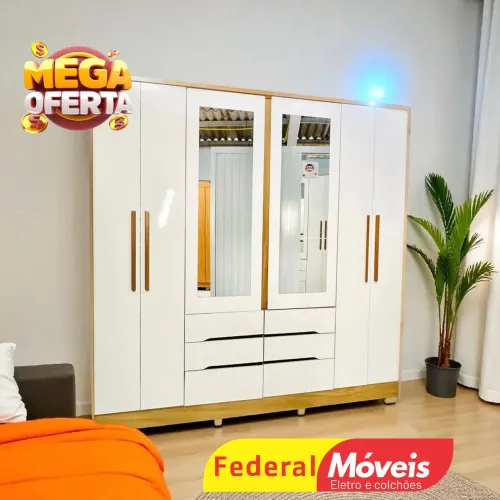 Guarda Roupa Casal Lançamento 6P 4G Espaçoso - Oferta Imperdível 