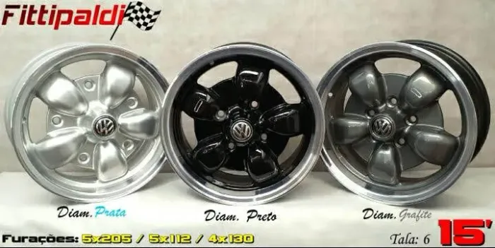 Jogo de Rodas Fittipaldi Aro 15 vários acabamentos Fusca Kombi Corcel novas 