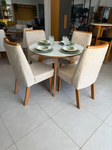 Conjunto de Mesa de Jantar Redonda com 4 Cadeiras