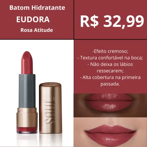 Batom Hidratante Rosa Atitude SOUL Kiss Me 3,7g - Eudora