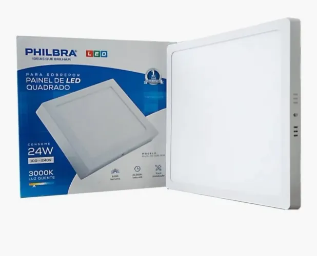 Kit 10 lâmpadas Plafon Led Quadrado Painel Sobrepor 24W 3000K Luz Amarela