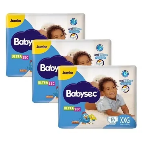 Kit 3 Fraldas Babysec Galinha Pintadinha Tam. XXG - 48 Unidades (Total)