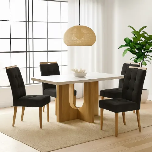 Mesa de Jantar com 4 Cadeiras Sophia Veludo Preto tt332