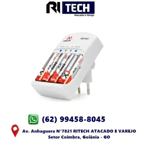 Carregador De Pilhas Baterias Aa / Aaa 9V Com 4 Pilhas Durável