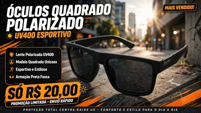 Óculos De Sol Polarizado Uv400 Quadrado Unissex Esportivo