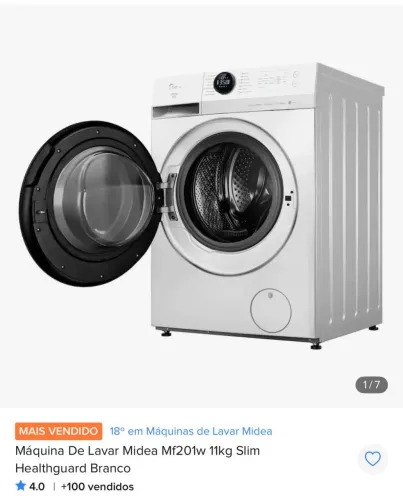 Máquina De Lavar Midea Mf201w 11kg Slim Healthguard Branco