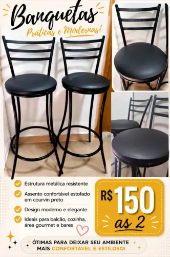 Par de banquetas com assento estofado de couro sintético